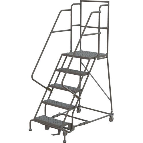 Escabeaux roulants &agrave; dessus profond, 5 marches, Largeur de la marche 24", Hauteur de la plateforme 50", Acier D. Morneault & Fils