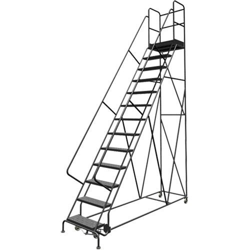 Escabeaux roulants &agrave; dessus profond, 13 marches, Largeur de la marche 24", Hauteur de la plateforme 130", Acier D. Morneault & Fils