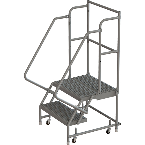 Escabeaux roulants &agrave; dessus profond, 2 marches, Largeur de la marche 16", Hauteur de la plateforme 20", Acier D. Morneault & Fils
