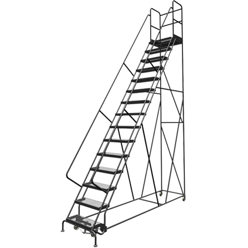 Deep Top Step Rolling Ladder, 15 Steps, 24" Step Width, 150" Platform Height, Steel D. Morneault & Fils