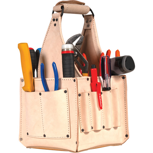 Porte-outils pour &eacute;lectricien et travaux d'entretien, Cuir, 17 pochettes, Beige D. Morneault & Fils
