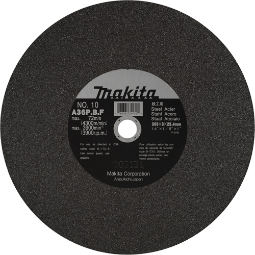 Meules pour la coupe des m&eacute;taux, 14" x 1/8", Arbre de 1", Oxyde d'aluminium, 3900 Tr/min D. Morneault & Fils