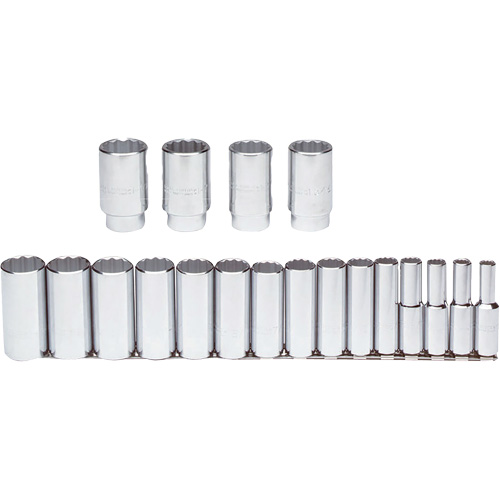 Socket Set, 19 Pcs, 1/2" Drive Size, Deep D. Morneault & Fils