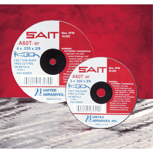 Cut-Off Wheel, 5" x 0.045", 7/8" Arbor, Type 27, Aluminum Oxide/Ceramic, 12200 RPM D. Morneault & Fils