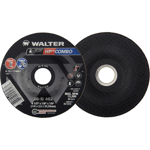 HP Combo Depressed Center Combination Wheel, 4-1/2" x 1/8", 7/8" Arbor, Type 27 D. Morneault & Fils