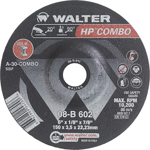HP Combo Depressed Center Combination Wheel, 6" x 1/8", 7/8" Arbor, Type 27 D. Morneault & Fils