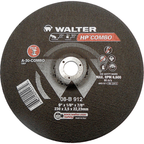 HP Combo Depressed Center Combination Wheel, 9" x 1/8", 7/8" Arbor, Type 27 D. Morneault & Fils