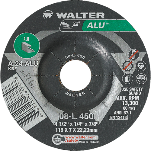Aluminium Depressed Centre Grinding Wheels, 4-1/2" x 1/4", 7/8" Arbor, Type 27 D. Morneault & Fils
