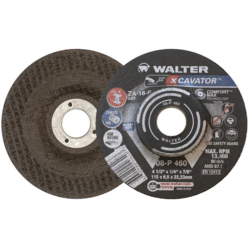 XCAVATOR Grinding Wheel, 4-1/2" x 1/4", 7/8" Arbor, Zirconium, Type 27 D. Morneault & Fils