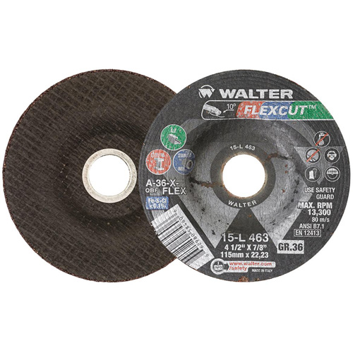 FLEXCUT Grinding Wheel, 4-1/2", 36 Grit, Aluminum Oxide, 7/8", 13300 RPM, Type 29 D. Morneault & Fils
