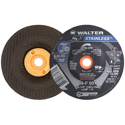 STAINLESS Grinding Wheel, 5" x 1/4", 5/8"-11 Arbor, Aluminum Oxide, Type 28S D. Morneault & Fils