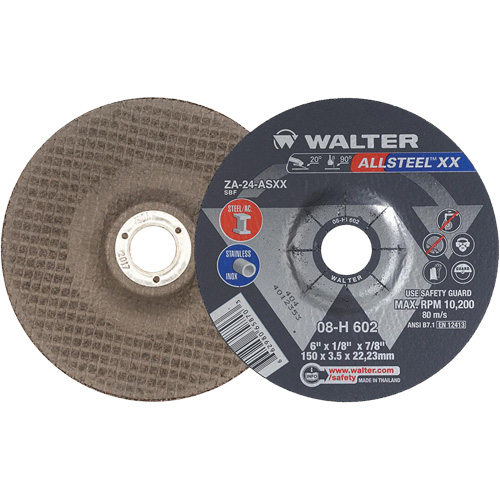 Depressed Centre Grinding Wheels - Allsteel XX, 6" x 1/8", 7/8" Arbor, Type 27, Zirconia Alumina, 10200 RPM D. Morneault & Fils