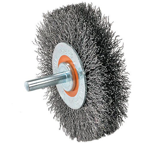 Mounted Crimped Wire Wheel, 4" Dia., 0.0118" Fill D. Morneault & Fils