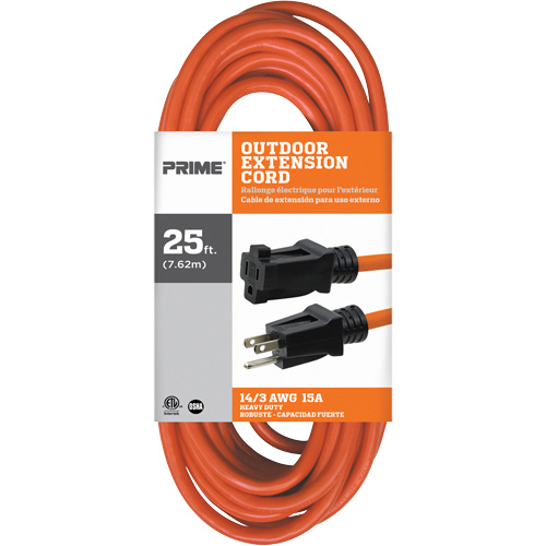 Vinyl Extension Cord, Outdoor, SJTW, 14/3 AWG, 15 A, 25' D. Morneault & Fils