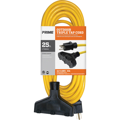 Vinyl Extension Cord, Outdoor, SJTW, 12/3 AWG, 15 A, 3 Outlet(s), 25' D. Morneault & Fils