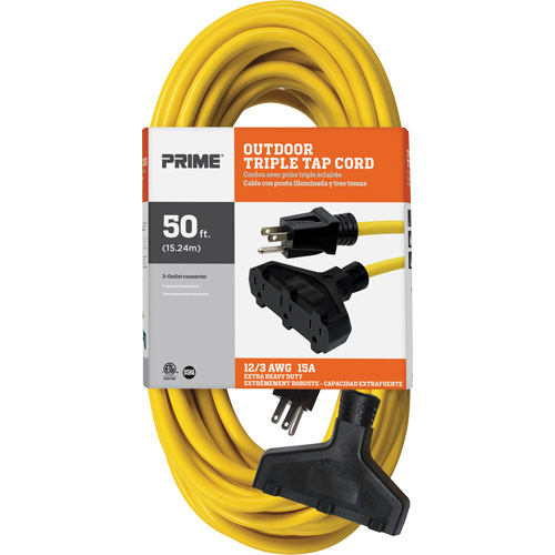 Vinyl Extension Cord, Outdoor, SJTW, 12/3 AWG, 15 A, 3 Outlet(s), 50' D. Morneault & Fils