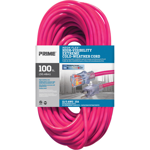 Neon Flex&reg; High Visibility Extension Cord, Outdoor, SJTW, 12/3 AWG, 15 A, 100' D. Morneault & Fils