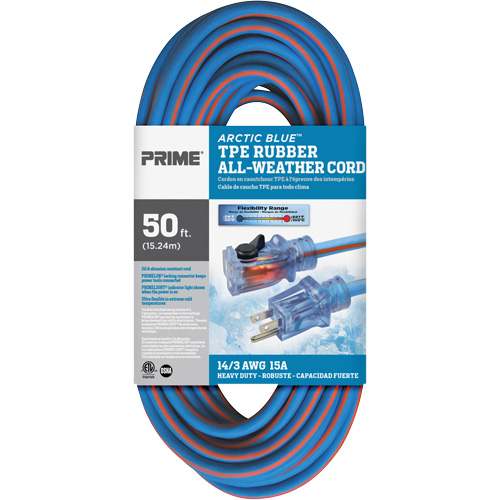 Cordon rallonge Arctic Blue, Toutes saisons, SJEOW, AWG 14/3, 15 A, 50' D. Morneault & Fils