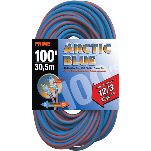 Cordon rallonge verrouillable toute saison en caoutchouc TPE Arctic Blue, Toutes saisons, SJEOW, AWG 12/3, 15 A, 100' D. Morneault & Fils