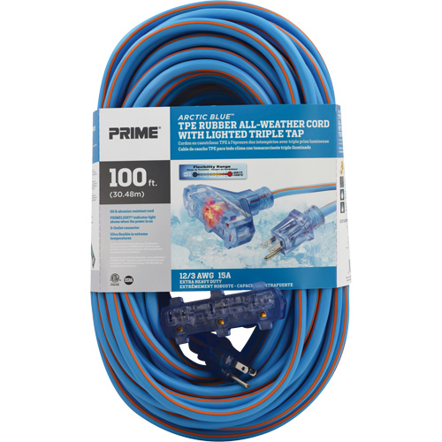 Cordons rallonges en caoutchouc TPE Arctic Blue, Toutes saisons, SJEOW, AWG 12/3, 15 A, 3 prise(s), 100' D. Morneault & Fils