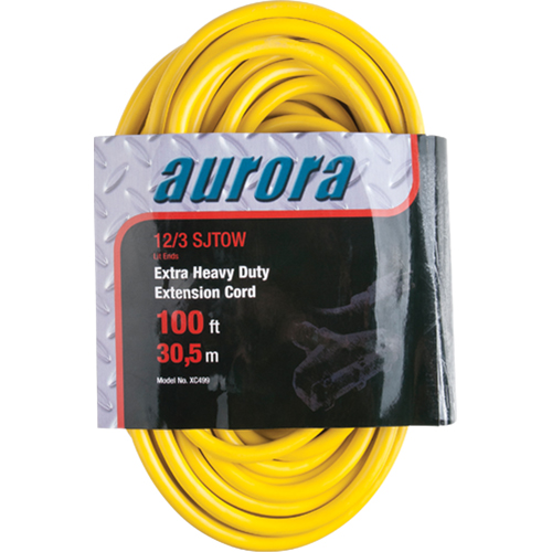 Vinyl Extension Cord with Light Indicator, Outdoor, SJTOW, 12/3 AWG, 15 A, 3 Outlet(s), 100' D. Morneault & Fils