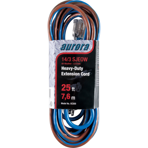 TPE-Rubber Extension Cord With Light Indicator, All-Weather, SJEOW, 14/3 AWG, 15 A, 25' D. Morneault & Fils