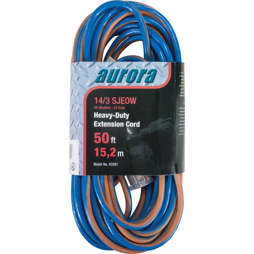 TPE-Rubber Extension Cord With Light Indicator, All-Weather, SJEOW, 14/3 AWG, 15 A, 50' D. Morneault & Fils