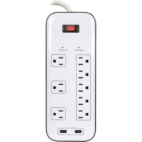USB Charging Surge Protectors, 8 Outlets, 2400 J, 1875 W, 6' Cord D. Morneault & Fils