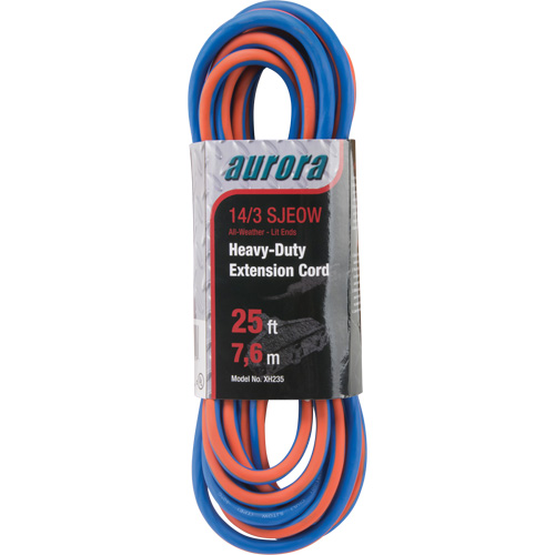 TPE-Rubber Extension Cord with Light Indicator, All-Weather, SJEOW, 14/3 AWG, 15 A, 3 Outlet(s), 25' D. Morneault & Fils