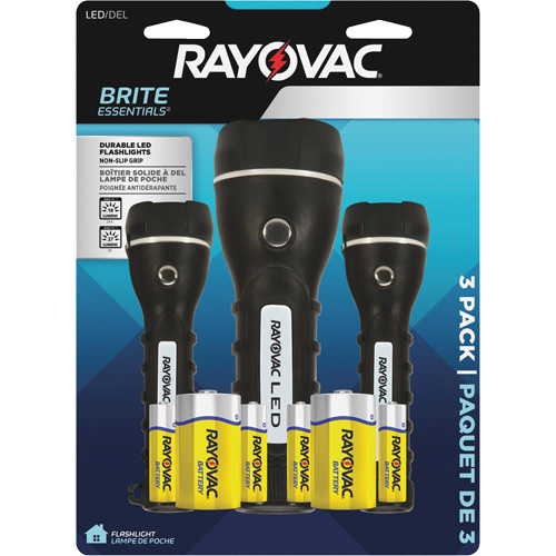 Ensemble de lampes de poche robustes caoutchout&eacute;es Brite Essentials, DEL, 40/26 lumens, Piles D/AA D. Morneault & Fils