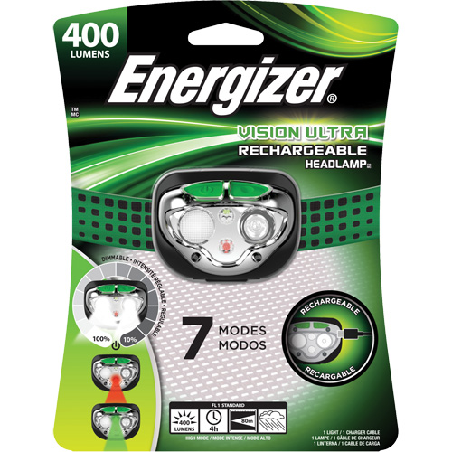 Vision Ultra Headlight, LED, 400 Lumens, 4 Hrs. Run Time, Rechargeable Batteries D. Morneault & Fils