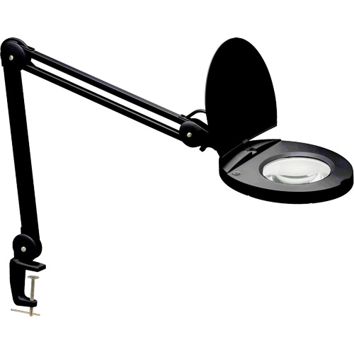 Lampe loupe ajustable, Dioptrie 5, Ampoule DEL, Bras de 47", Pinces serre-joints, Noir D. Morneault & Fils