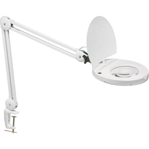 Lampe loupe ajustable, Dioptrie 5, Ampoule DEL, Bras de 47", Pinces serre-joints, Blanc D. Morneault & Fils