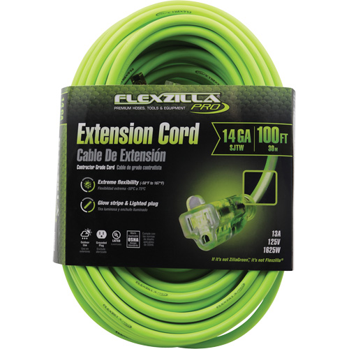 Flexzilla&reg; Pro Industrial Extension Cord, All-Weather, SJTW, 14/3 AWG, 15 A, 100' D. Morneault & Fils
