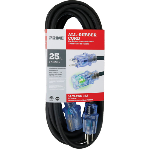 Cordon rallonge All-Rubber, Ext&eacute;rieur, SJOOW, AWG 14/3, 15 A, 25' D. Morneault & Fils