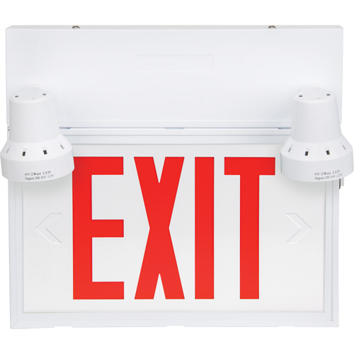 Exit Sign with Security Lights, LED, Battery Operated/Hardwired, 12-1/10" L x 11" W, English D. Morneault & Fils