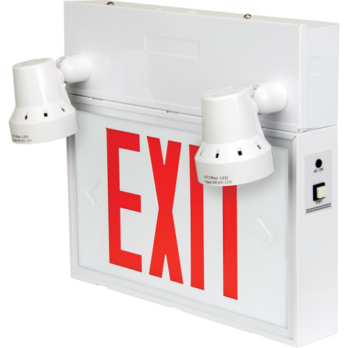 Exit Sign with Security Lights, LED, Battery Operated/Hardwired, 12-1/10" L x 11" W, English D. Morneault & Fils
