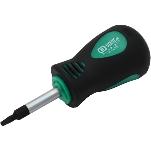 Stubby Square Recess Screwdriver, #1 Tip, Round, 3-1/4" L, Cushion Grip Handle D. Morneault & Fils