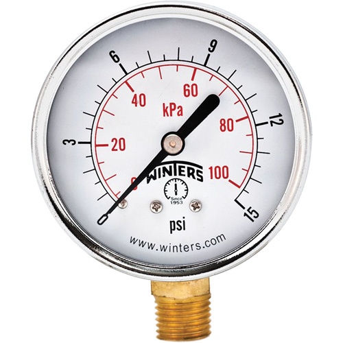 Manom&egrave;tre &eacute;conomique,  2-1/2", 0 - 15 psi, Fixation inf&eacute;rieure, Analogique D. Morneault & Fils