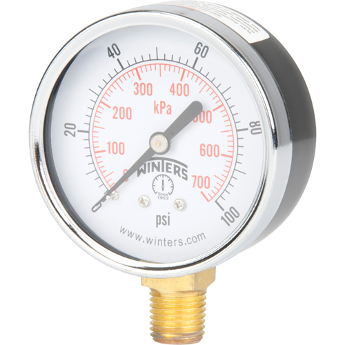 Pressure Gauge, 2-1/2" , 0 - 100 psi, Bottom Mount, Analogue D. Morneault & Fils