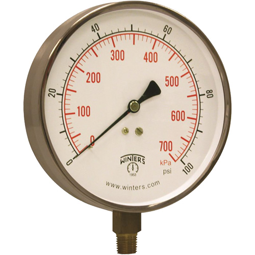 Contractor Pressure Gauge, 4-1/2" , 0 - 100 psi, Bottom Mount, Analogue D. Morneault & Fils