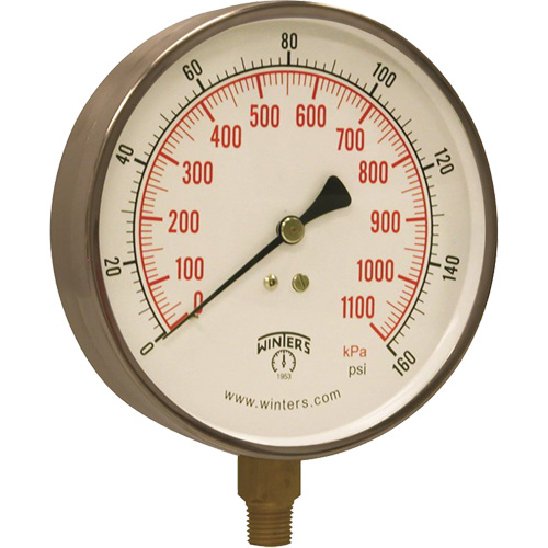Contractor Pressure Gauge, 4-1/2" , 0 - 160 psi, Bottom Mount, Analogue D. Morneault & Fils