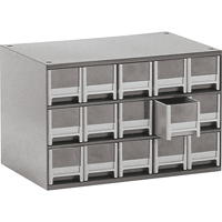 Casiers modulaires pour pi&egrave;ces, Acier, 15 tiroirs, 17" x 10-9/16" x 3-1/16", Gris D. Morneault & Fils