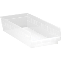 Shelf Bins, 8-3/8" W x 4" H x 17-7/8" D, Clear, 40 lbs. Capacity D. Morneault & Fils