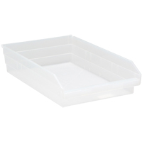Shelf Bins, 11-1/8" W x 4" H x 17-7/8" D, Clear, 40 lbs. Capacity D. Morneault & Fils