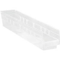 Shelf Bins, 4-1/8" W x 4" H x 23-5/8" D, Clear, 50 lbs. Capacity D. Morneault & Fils