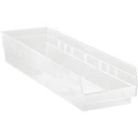 Shelf Bins, 6-5/8" W x 4" H x 23-5/8" D, Clear, 50 lbs. Capacity D. Morneault & Fils