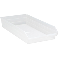 Shelf Bins, 11-1/8" W x 4" H x 23-5/8" D, Clear, 50 lbs. Capacity D. Morneault & Fils