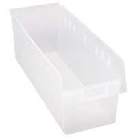 Store-Max Shelf Bins, 8-3/8" W x 8" H x 23-5/8" D, Clear, 68 lbs. Capacity D. Morneault & Fils