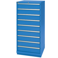 Drawer Cabinets, 9 Drawers, 28-1/4" W x 28-1/2" D x 59-1/2" H, Bright blue D. Morneault & Fils